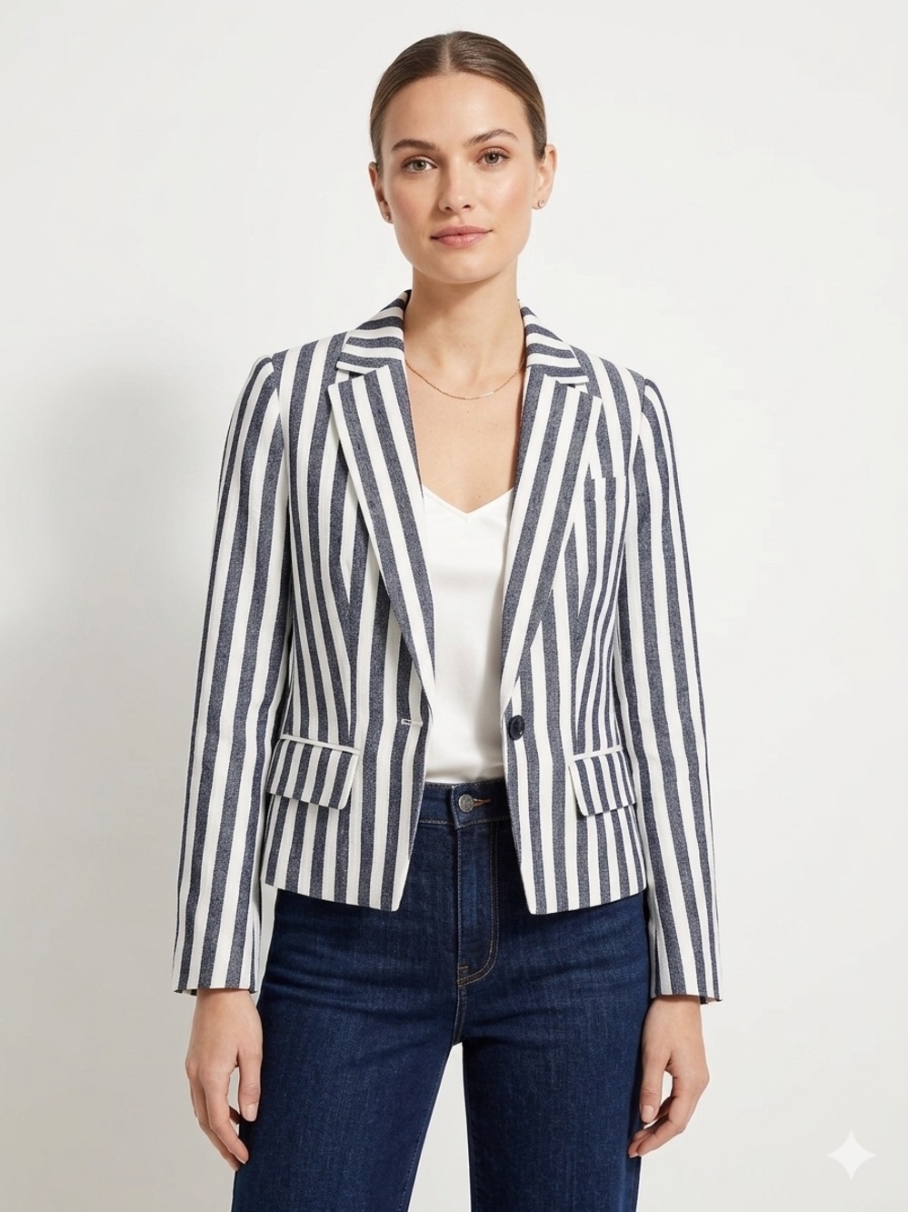 LOFT Women’s Striped Blazer Size 0 Navy White Nautical Business Casual Jacket